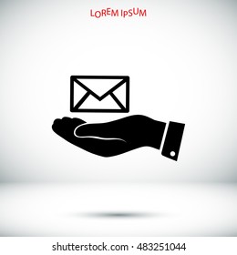 envelope icon in hand, vector best flat icon, EPS
