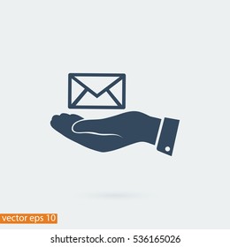 envelope icon in hand, vector best flat icon, EPS