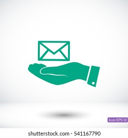 envelope icon in hand, vector best flat icon, EPS
