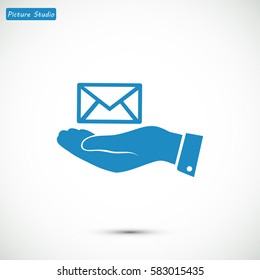 envelope icon in hand, vector best flat icon, EPS