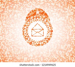 envelope icon inside abstract orange mosaic emblem