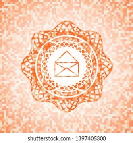envelope icon inside abstract orange mosaic emblem with background