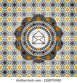 envelope icon inside arabesque badge background. arabic decoration.