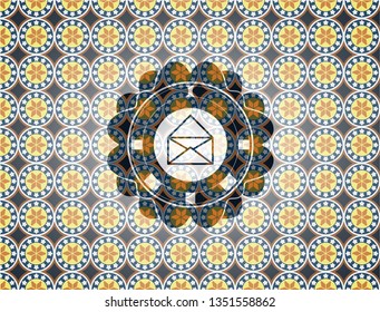 envelope icon inside arabesque badge. arabic decoration.