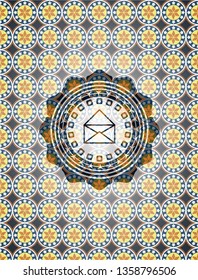 envelope icon inside arabesque badge background. arabic decoration.