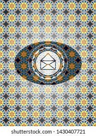 envelope icon inside arabesque badge background. arabic decoration.