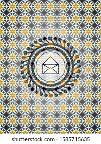 envelope icon inside arabesque badge background. arabic decoration.
