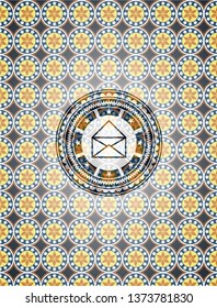 envelope icon inside arabesque style badge. arabic decoration.