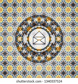 envelope icon inside arabic badge background. Arabesque decoration.
