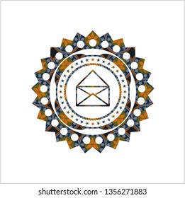 envelope icon inside arabic badge. Arabesque decoration.