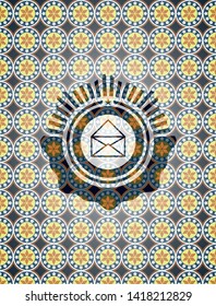 envelope icon inside arabic badge. Arabesque decoration.