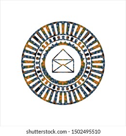 envelope icon inside arabic badge. Arabesque decoration.
