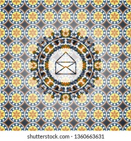 envelope icon inside arabic emblem background. Arabesque decoration.
