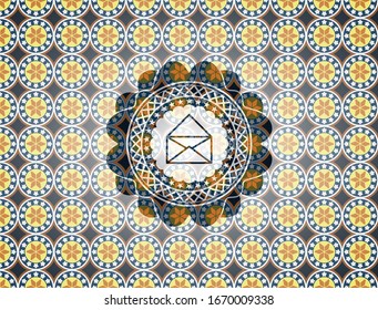 envelope icon inside arabic style emblem. Arabesque decoration.