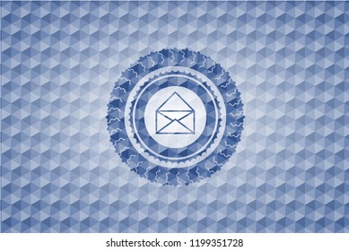 envelope icon inside blue badge with geometric pattern background.