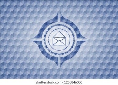 envelope icon inside blue badge with geometric pattern background.