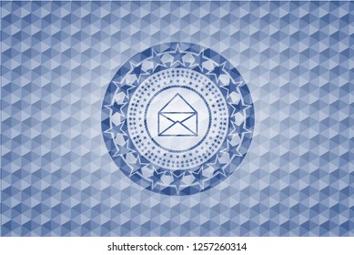 envelope icon inside blue badge with geometric background.