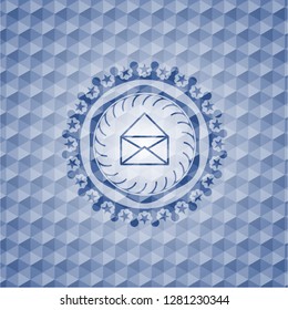 envelope icon inside blue badge with geometric pattern background.