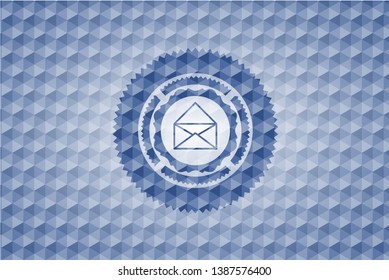 envelope icon inside blue badge with geometric background.