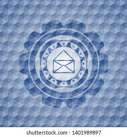 envelope icon inside blue badge with geometric pattern background.