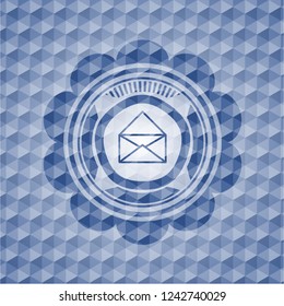 envelope icon inside blue emblem with geometric pattern.