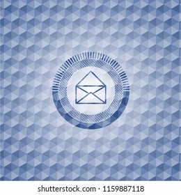 envelope icon inside blue hexagon badge.