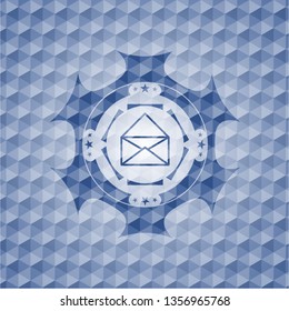 envelope icon inside blue hexagon badge.