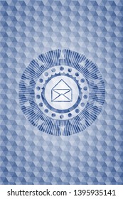 envelope icon inside blue hexagon badge.
