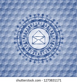 envelope icon inside blue polygonal emblem.
