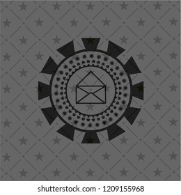 envelope icon inside dark emblem. Retro