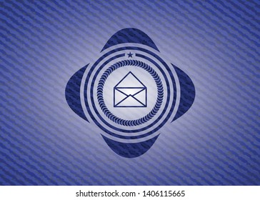 envelope icon inside emblem with jean texture