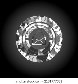 envelope icon inside grey camouflage emblem. 