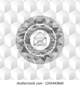 envelope icon inside grey icon or emblem with geometric cube white background