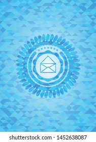 envelope icon inside light blue emblem with triangle mosaic background