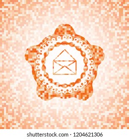 envelope icon inside orange mosaic emblem with background