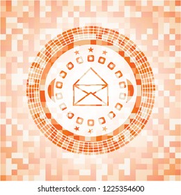envelope icon inside orange mosaic emblem with background
