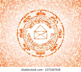envelope icon inside orange mosaic emblem with background