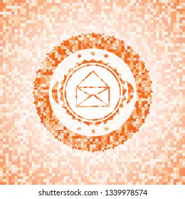 envelope icon inside orange mosaic emblem with background