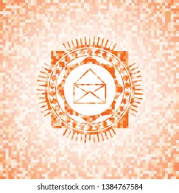 envelope icon inside orange mosaic emblem with background
