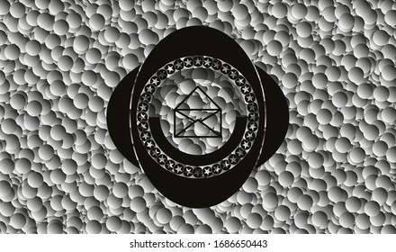 icono de sobre dentro de un emblema oscuro realista con fondo de burbujas grises. Ilustración vectorial. Detallado.