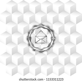 envelope icon inside realistic grey emblem with cube white background