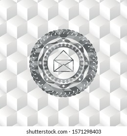 envelope icon inside realistic grey emblem with cube white background