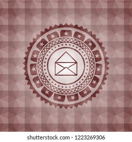 envelope icon inside red emblem with geometric pattern. Seamless.