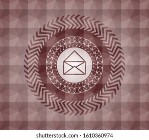 envelope icon inside red geometric pattern emblem. Seamless.
