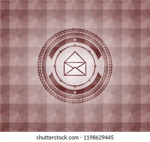 envelope icon inside red seamless emblem or badge with abstract geometric polygonal pattern background.