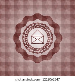 envelope icon inside red seamless emblem with geometric pattern.
