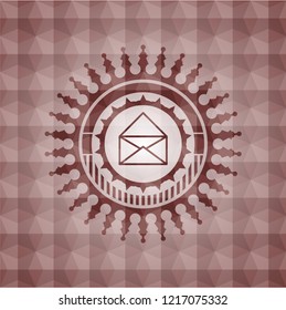 envelope icon inside red seamless emblem or badge with geometric pattern background.