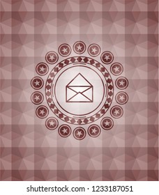 envelope icon inside red seamless geometric emblem.
