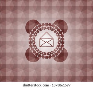 envelope icon inside red seamless badge with geometric pattern.