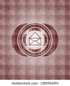 envelope icon inside red seamless badge with geometric background.
